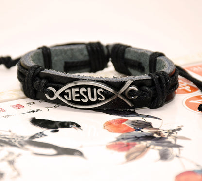 Small Vintage Jesus Leather Jewelry Twine Bracelet