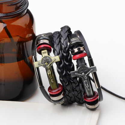 Vintage Jesus Cross Leather Bracelet